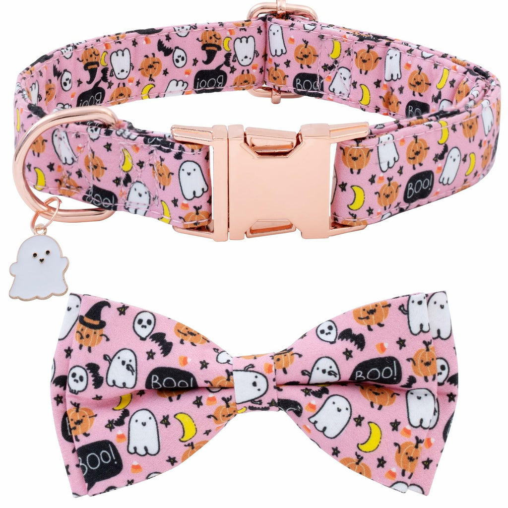 Halloween Dog Collar with Removable Bow Tie — Ghost, Bat & Pumpkin Print