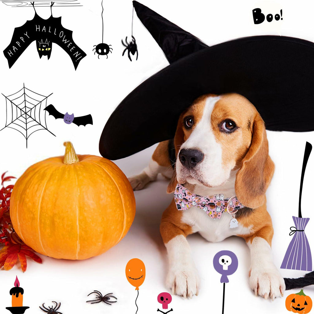 Halloween Dog Collar with Removable Bow Tie — Ghost, Bat & Pumpkin Print