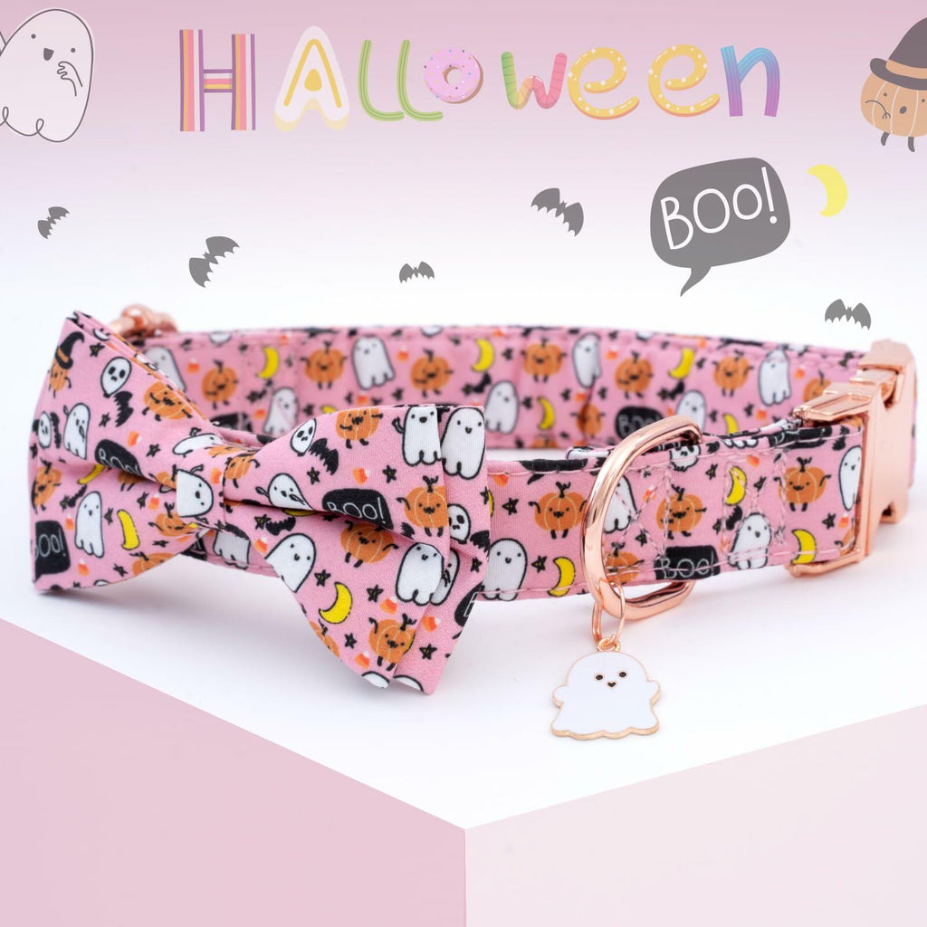 Halloween Dog Collar with Removable Bow Tie — Ghost, Bat & Pumpkin Print